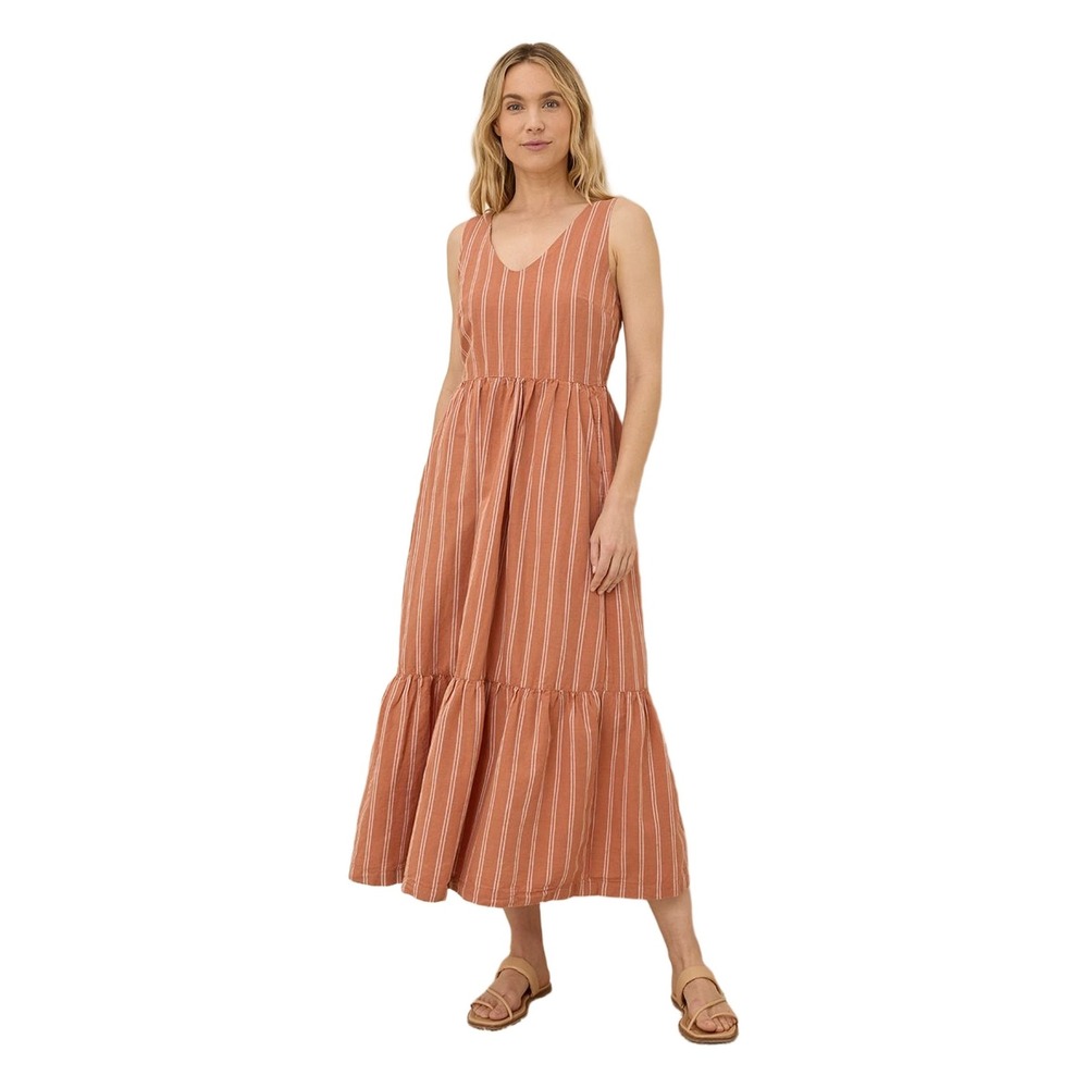 Pact Canopy Linen Easy Tank Dress‎ Womens S Striped Organic Cotton Midi